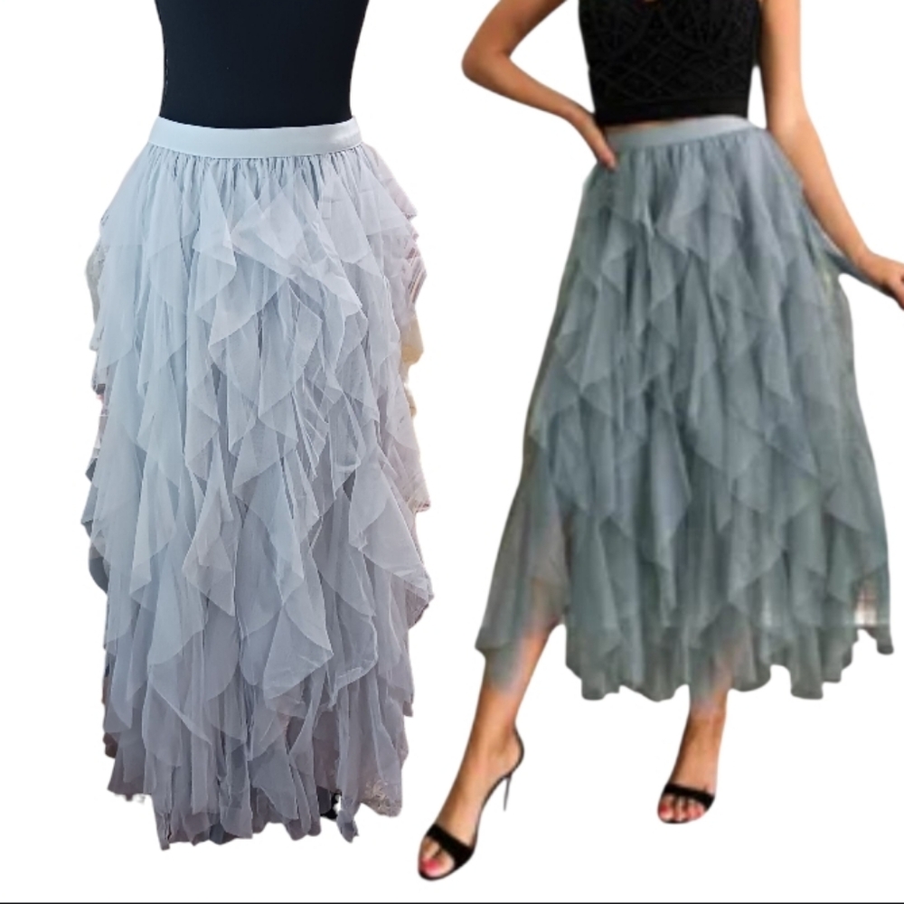 Bohemian Tiered Tulle Midi Skirt